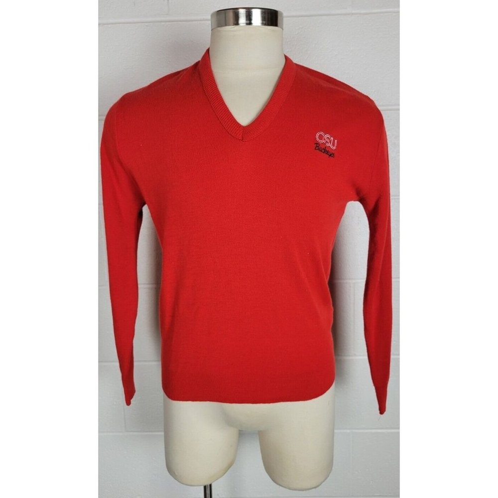 Vintage Garan Ohio State OSU Buckeyes V Neck‎ Sweater Red Acrylic USA M